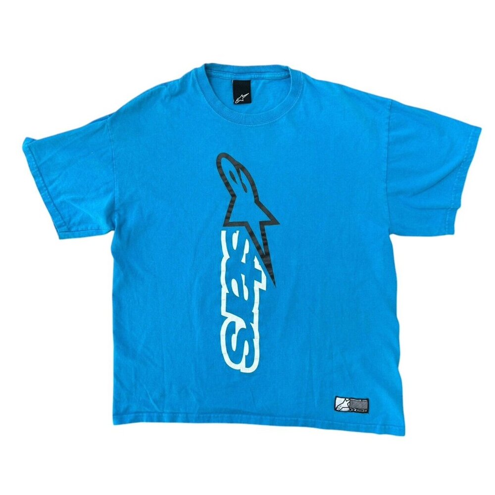 Vtg Alpinestars T Shirt Mens Large Graphic Grunge Bmx Moto Tee Blue Y2K